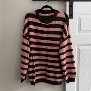 Chic Pink and Brown Striped Sweater